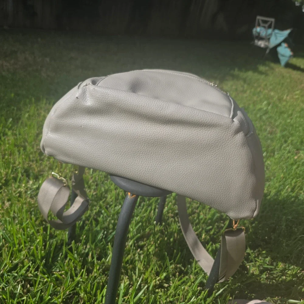 Fawn Design Original Diaper Bag Gray Vegan Leather Backpack Gold Hardware